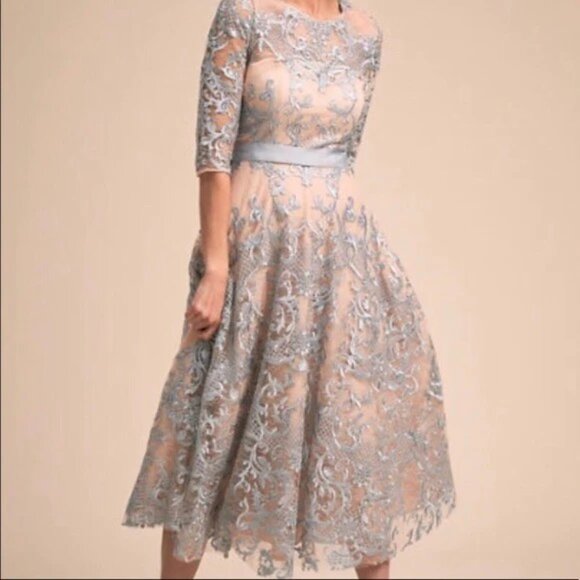 Anthropologie Dresses & Skirts - Anthropologie BHLDN | Lace Overlay Midi Dress | Nude & Blue | Size 8 | NWOT